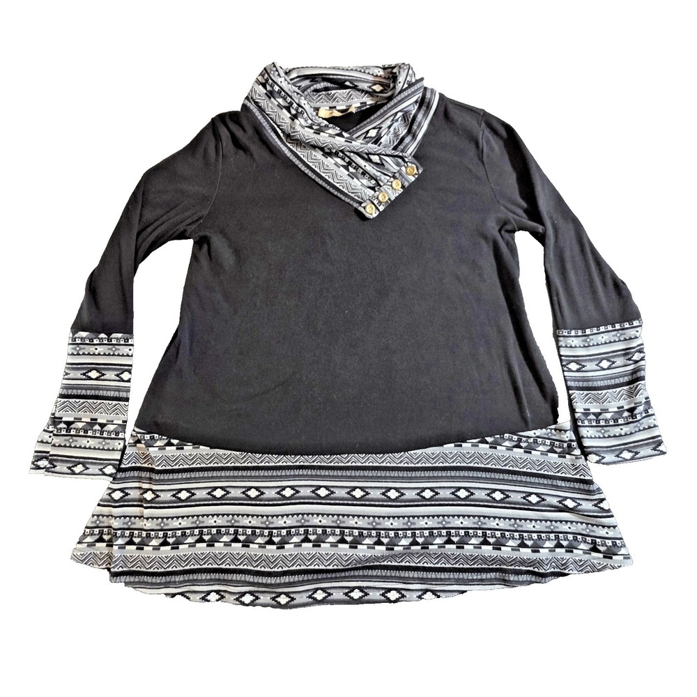 Miusey Women's LS Cowl Neck Form Fitting Casual Tunic Top Blouse Black Gray L